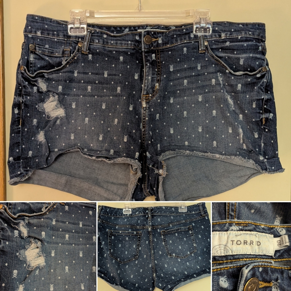 Torrid Blue Distressed Jean Shorts with Polka Dots